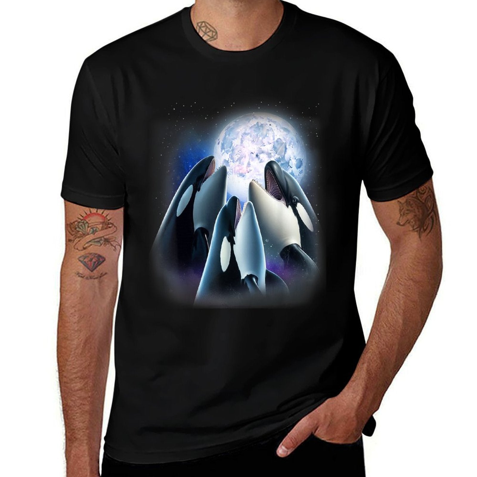 3 Orcas Howling At The Moon Funny Killer Whale Orca Lover  Affordable Price T-Shirt