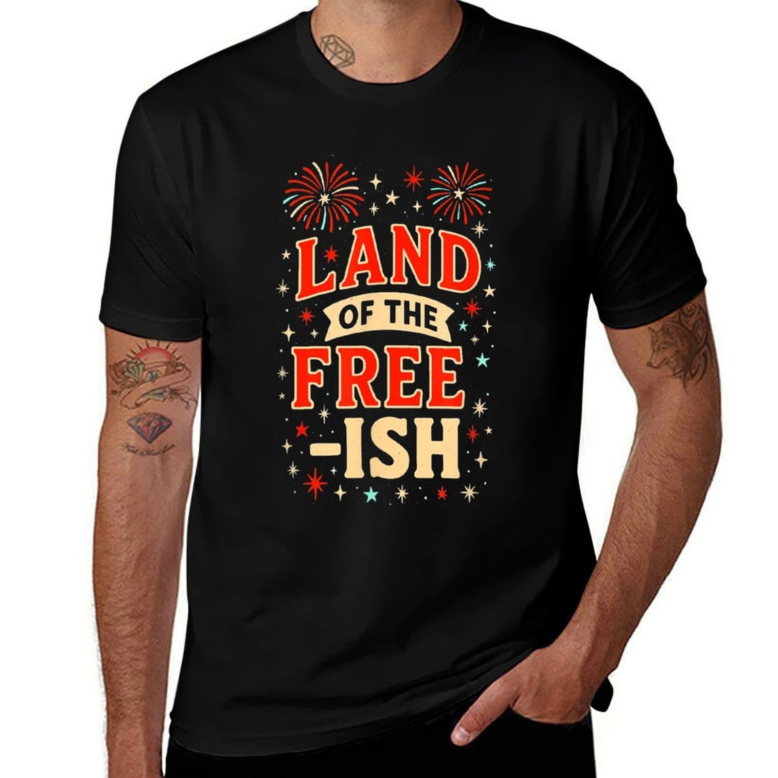 Anti-MAGA  Land of The Free-ish  July 4th Fireworks Art  Tagless Design T-Shirt