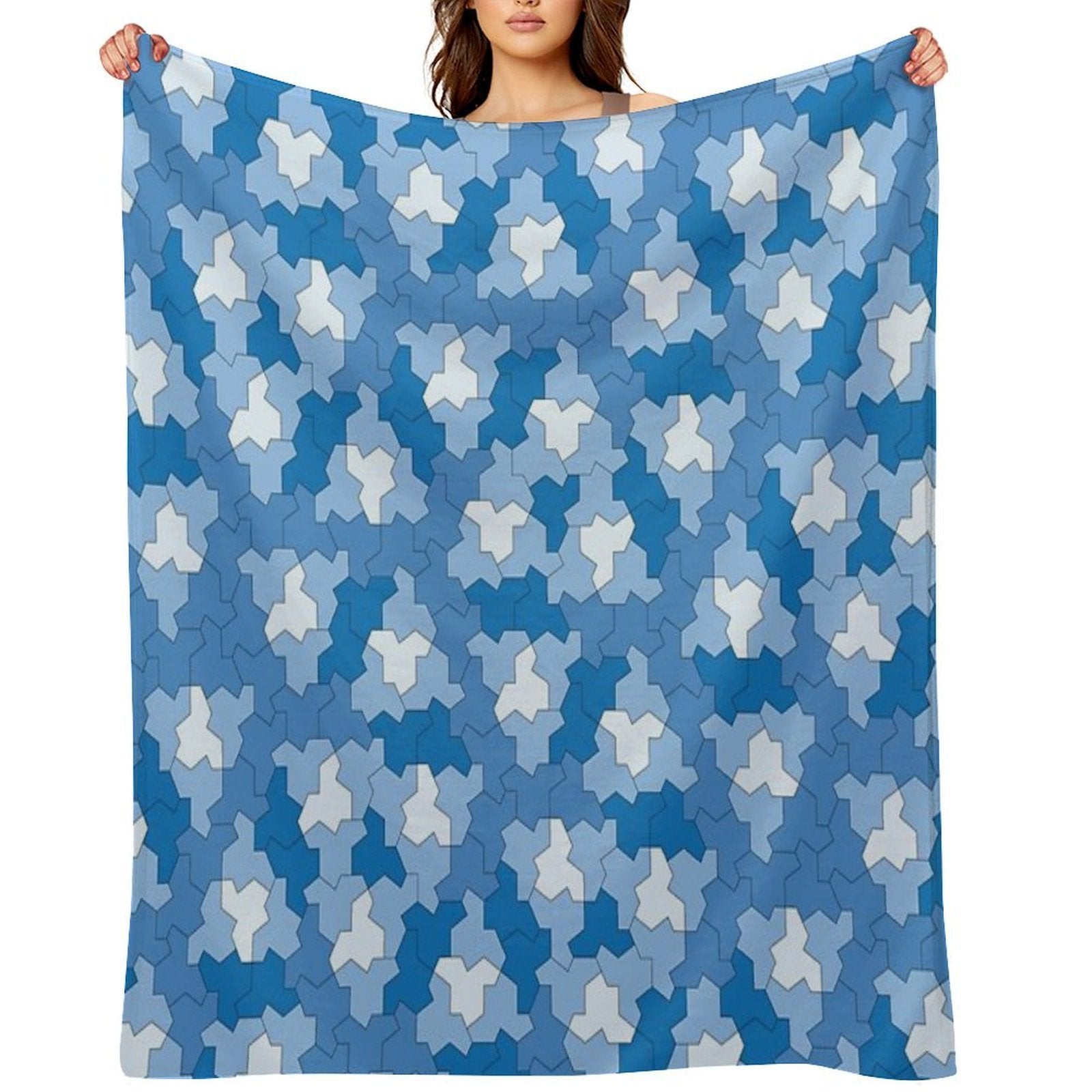 Aperiodic Monotile Einstein Tiles, Einstein Shapes in Shades of Blue Machine-washable Throw Blanket