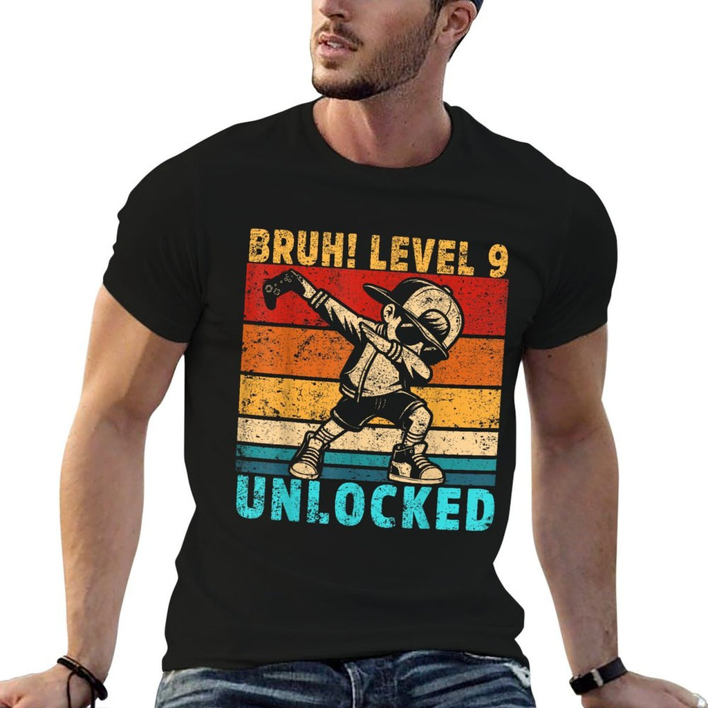 9 Year Old Birthday Dabbing Boy Bruh 9th Level Unlocked  Cotton T-Shirt