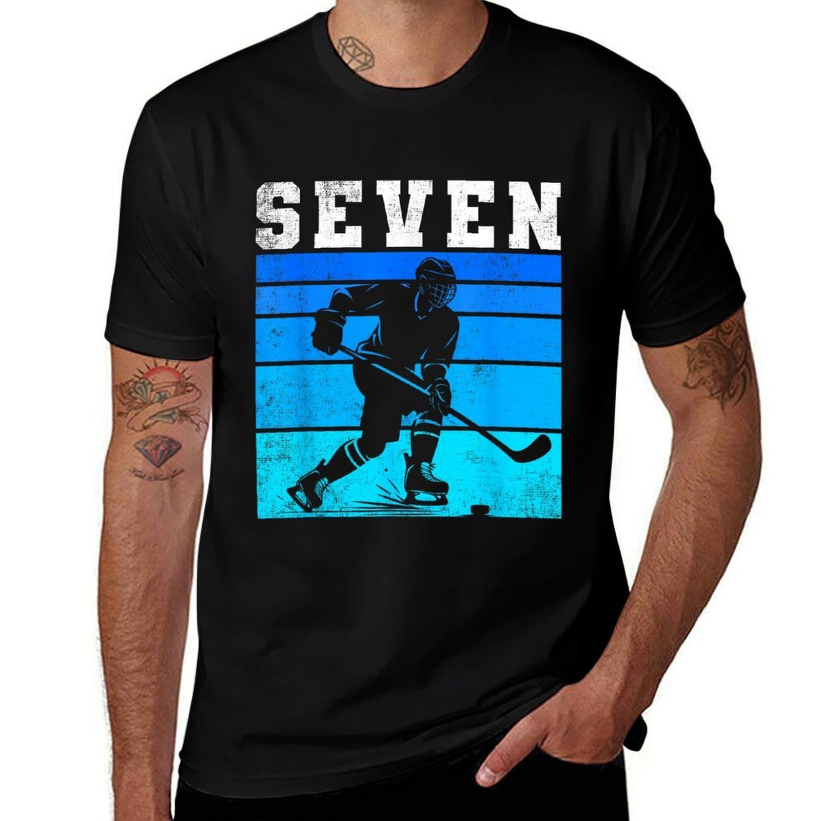 7th Birthday Ice Hockey Boys Seven Hockey Birthday Party  Durable T-Shirt