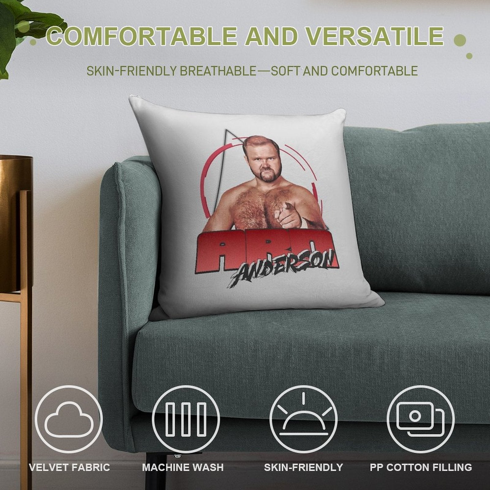 Arn Anderson 70s80s Vintage Pro Wrestling Soft Washable Throw Pillow
