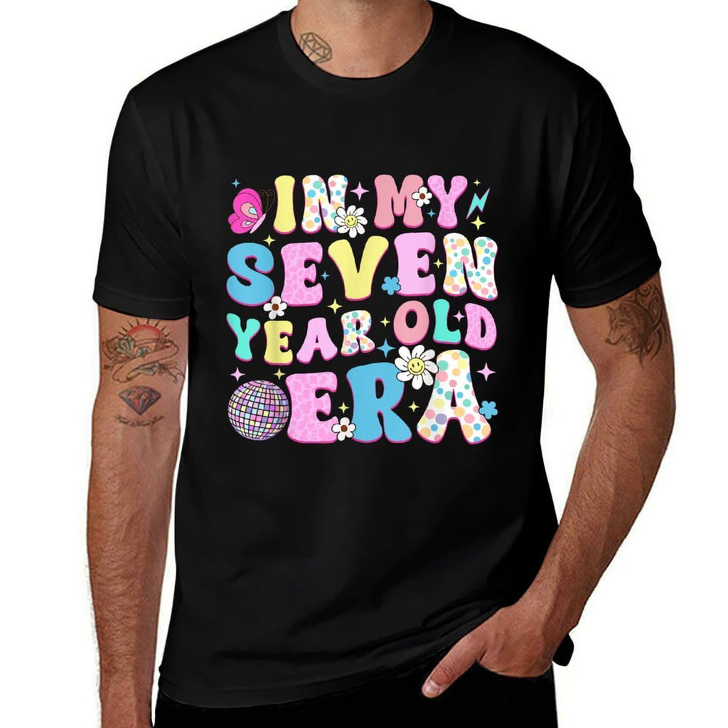 7 Year Old In My Seven Year Old Era Girl Kids 7th Birthday  Heathered Texture T-Shirt