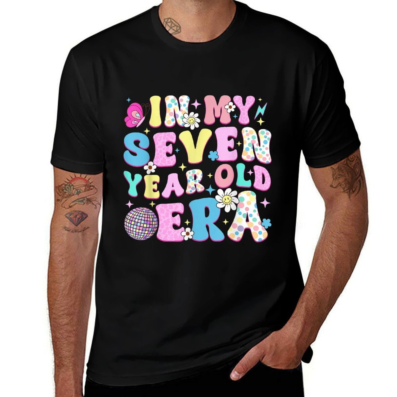 7 Year Old In My Seven Year Old Era Girl Kids 7th Birthday  Heathered Texture T-Shirt