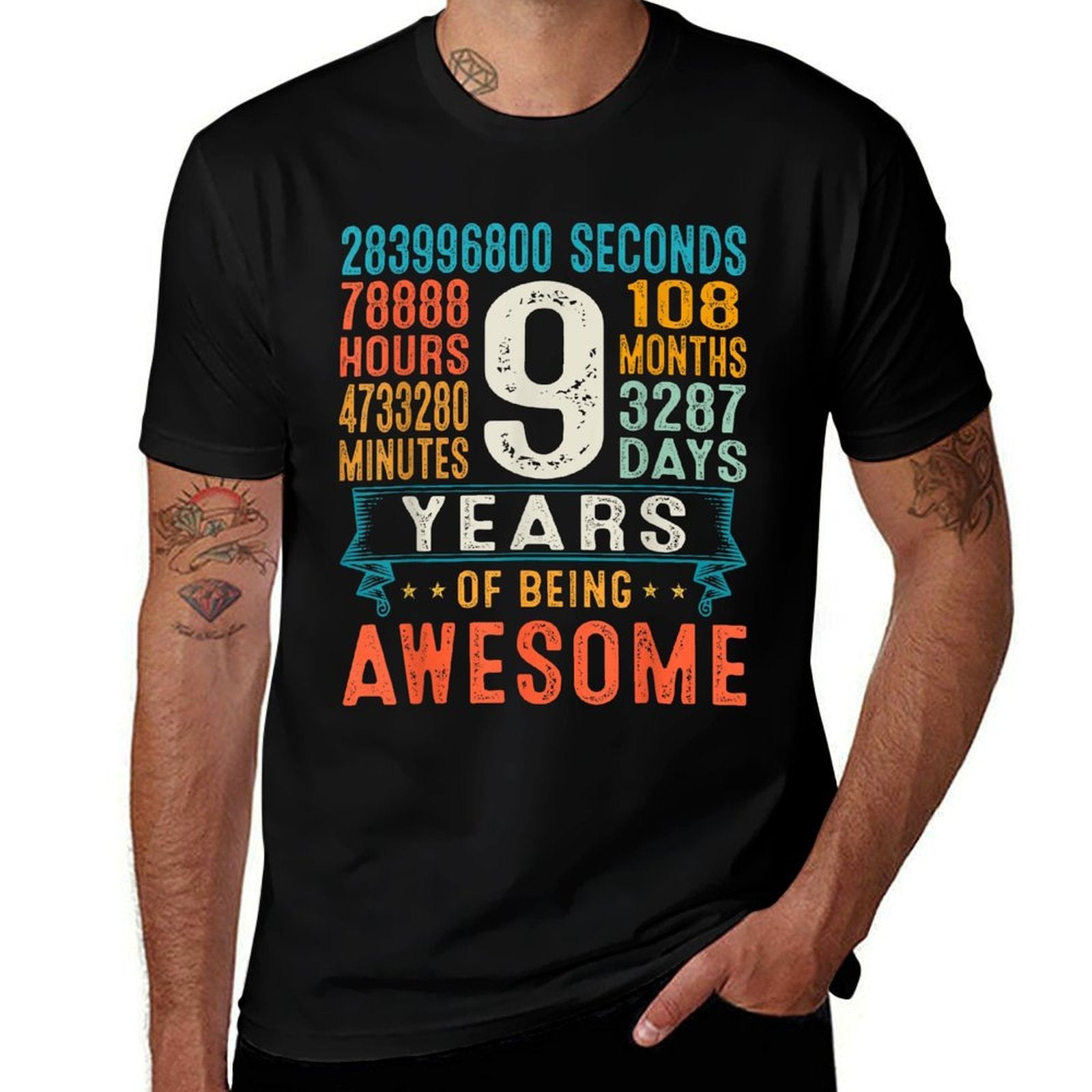 9 Years Old Retro Distressed 9th Birthday Gifts 108 Months  High-quality Stitching T-Shirt