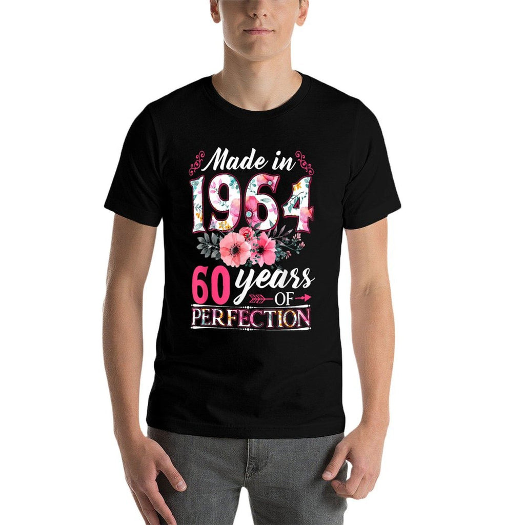 60 Year Old Made In 1964 Floral Flower 60th Birthday Womens  Wrinkle-resistant T-Shirt