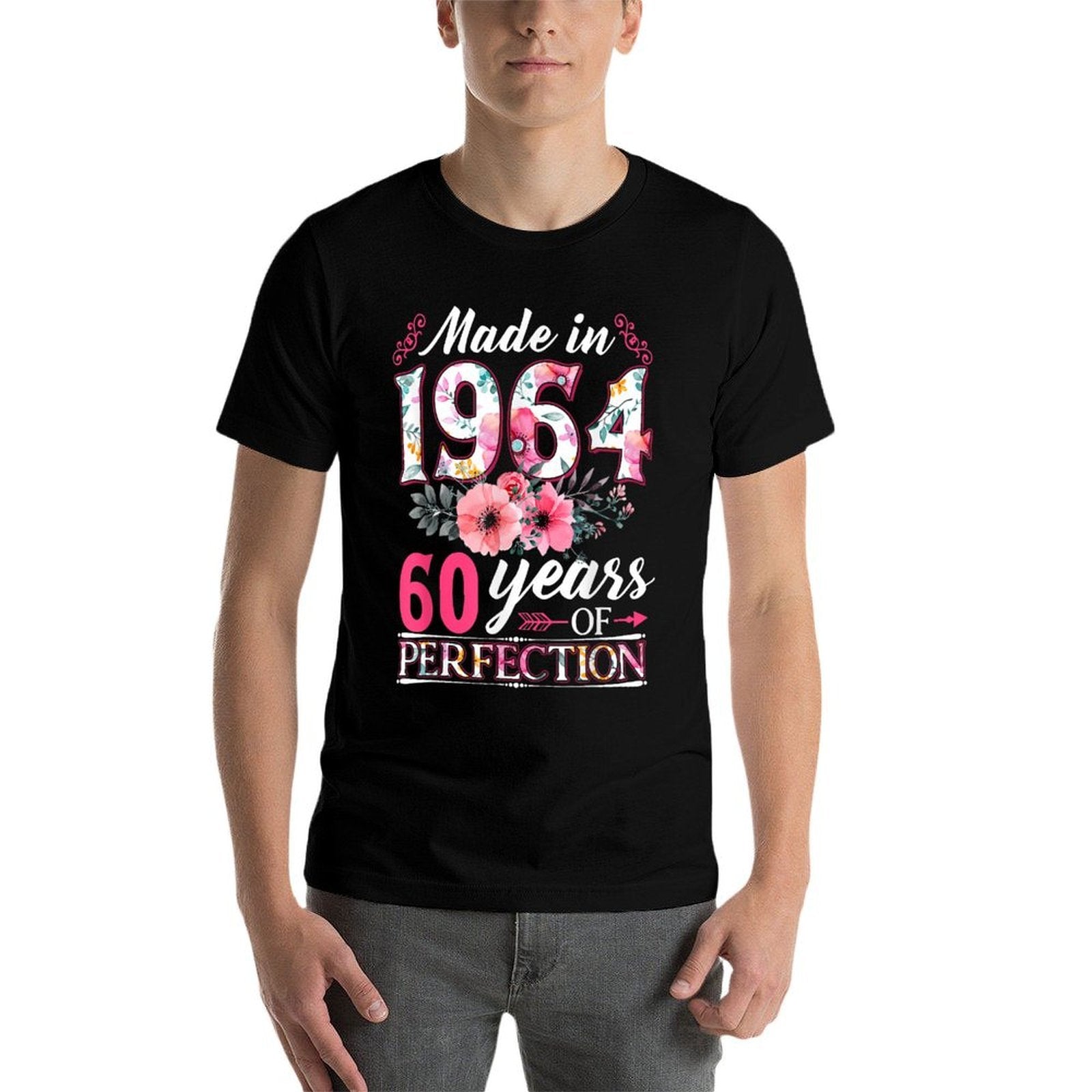 60 Year Old Made In 1964 Floral Flower 60th Birthday Womens  Wrinkle-resistant T-Shirt