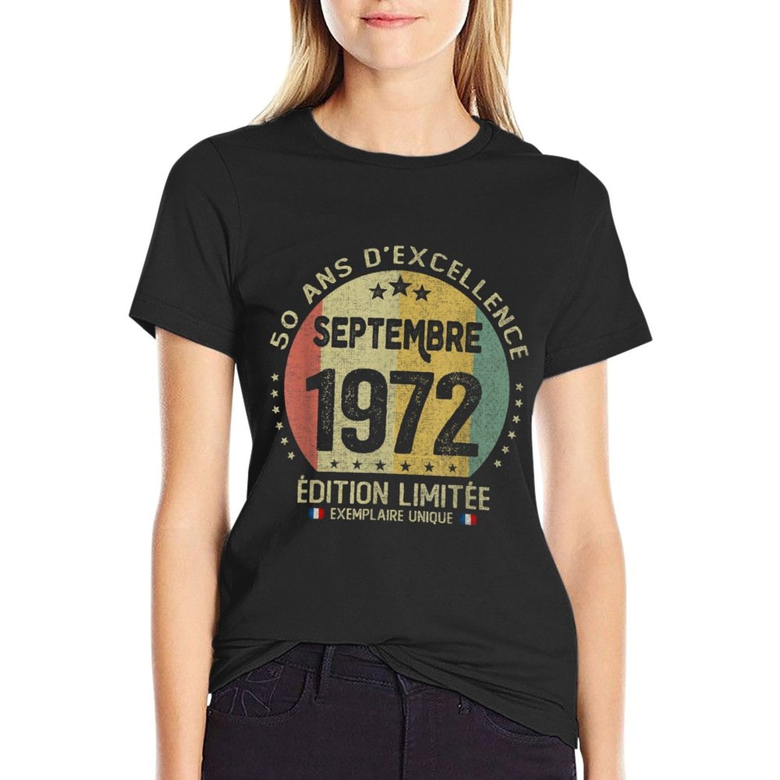 50 Years Old September 1972 French Theme 50th Birthday  Cotton T-Shirt