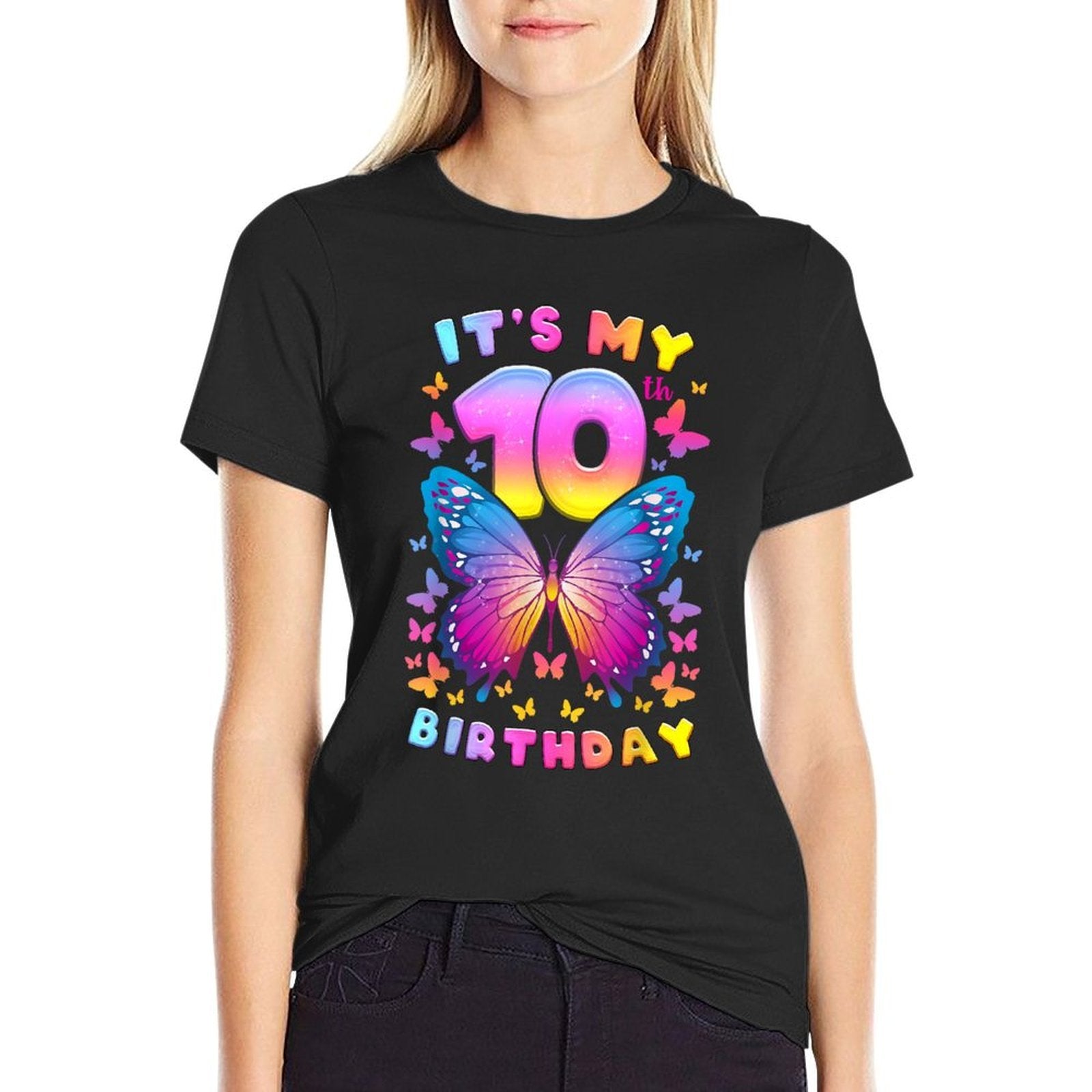 10th Birthday, Girl 10 Years, Butterfly, Number 10  Graphic-printed T-Shirt