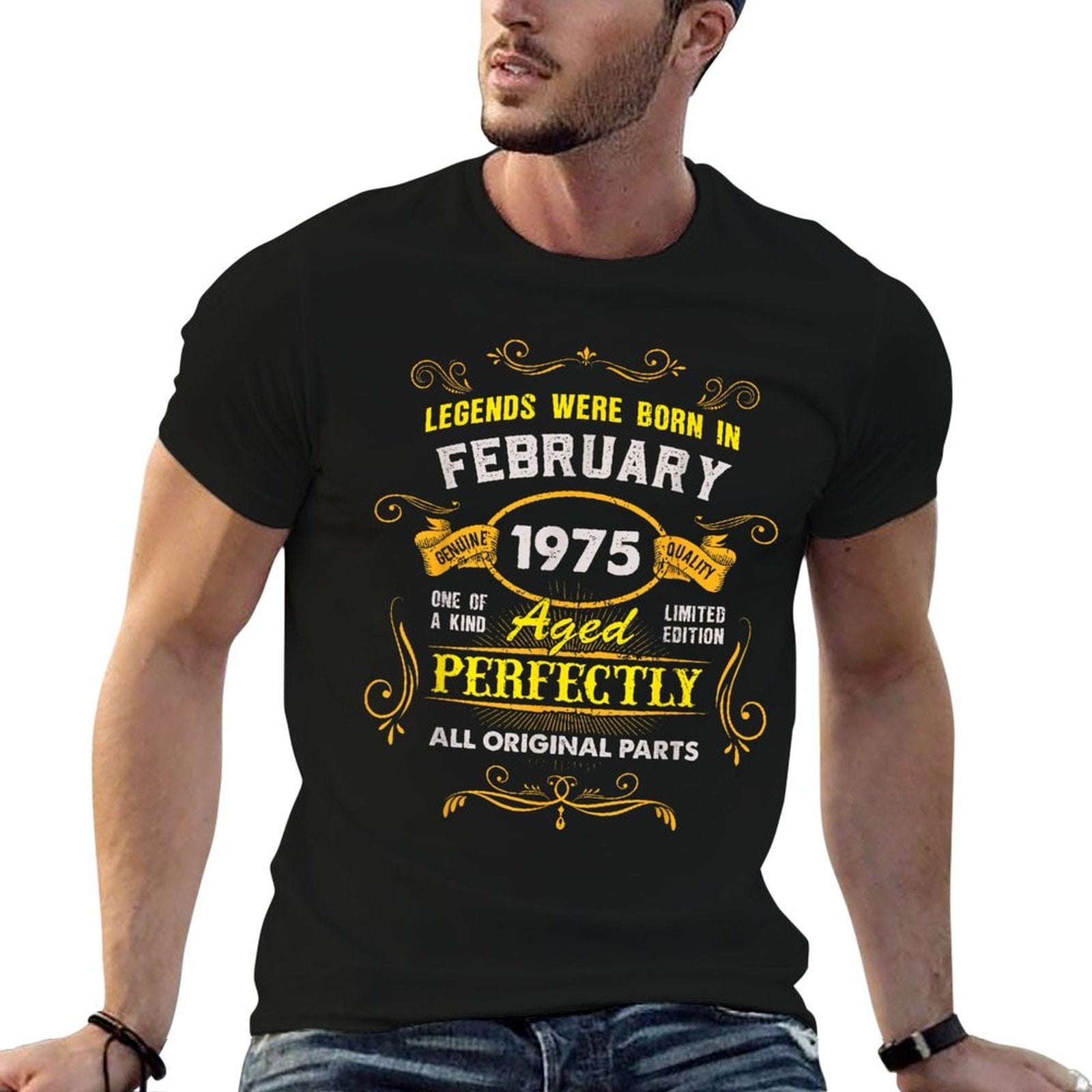 50 Years Old Awesome Since February 1975 50th Birthday Gifts  Summer-ready Fabric T-Shirt