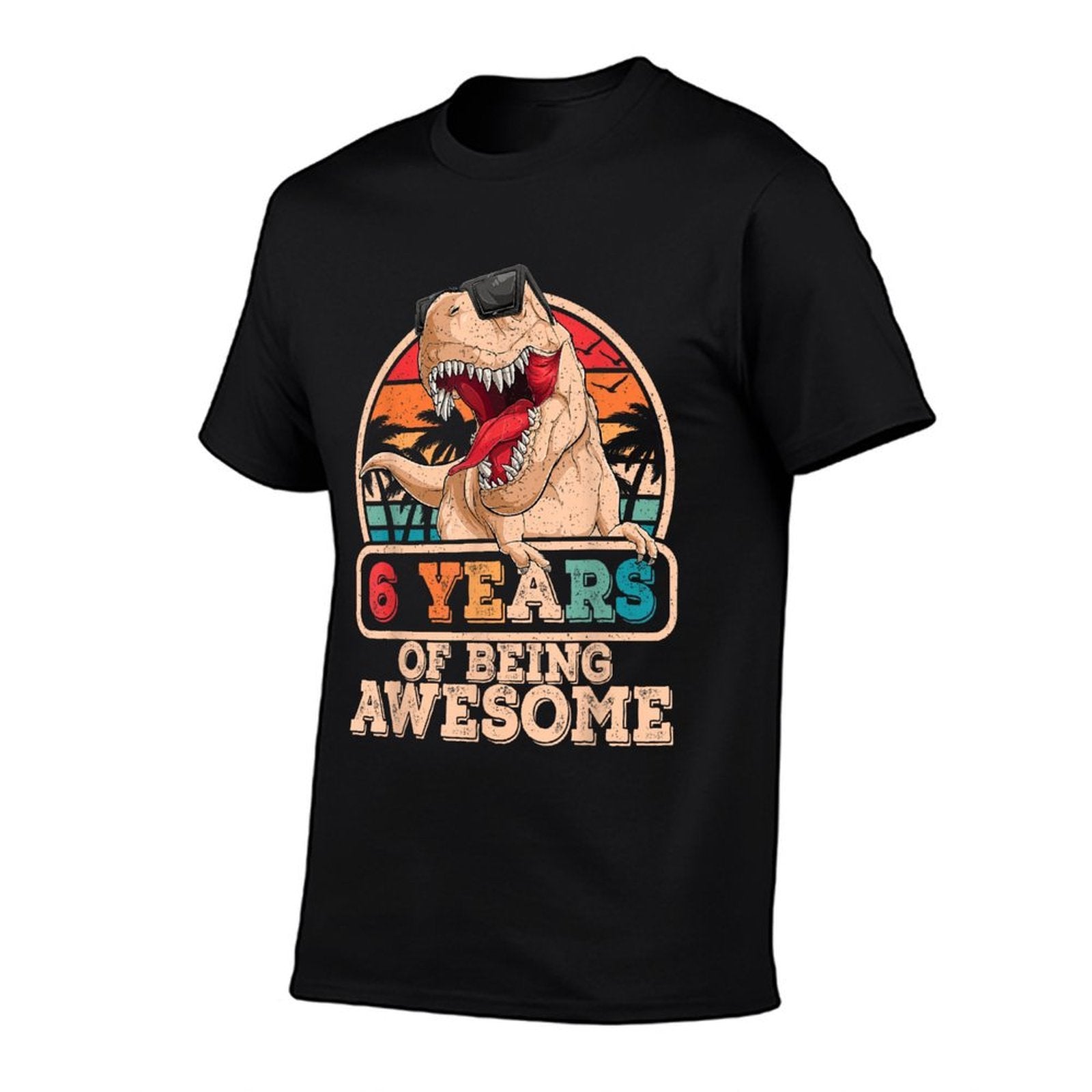 6 Years Awesome T Rex Dinosaur 6th Birthday Dino Boys Kids  Slim-fit Cut T-Shirt