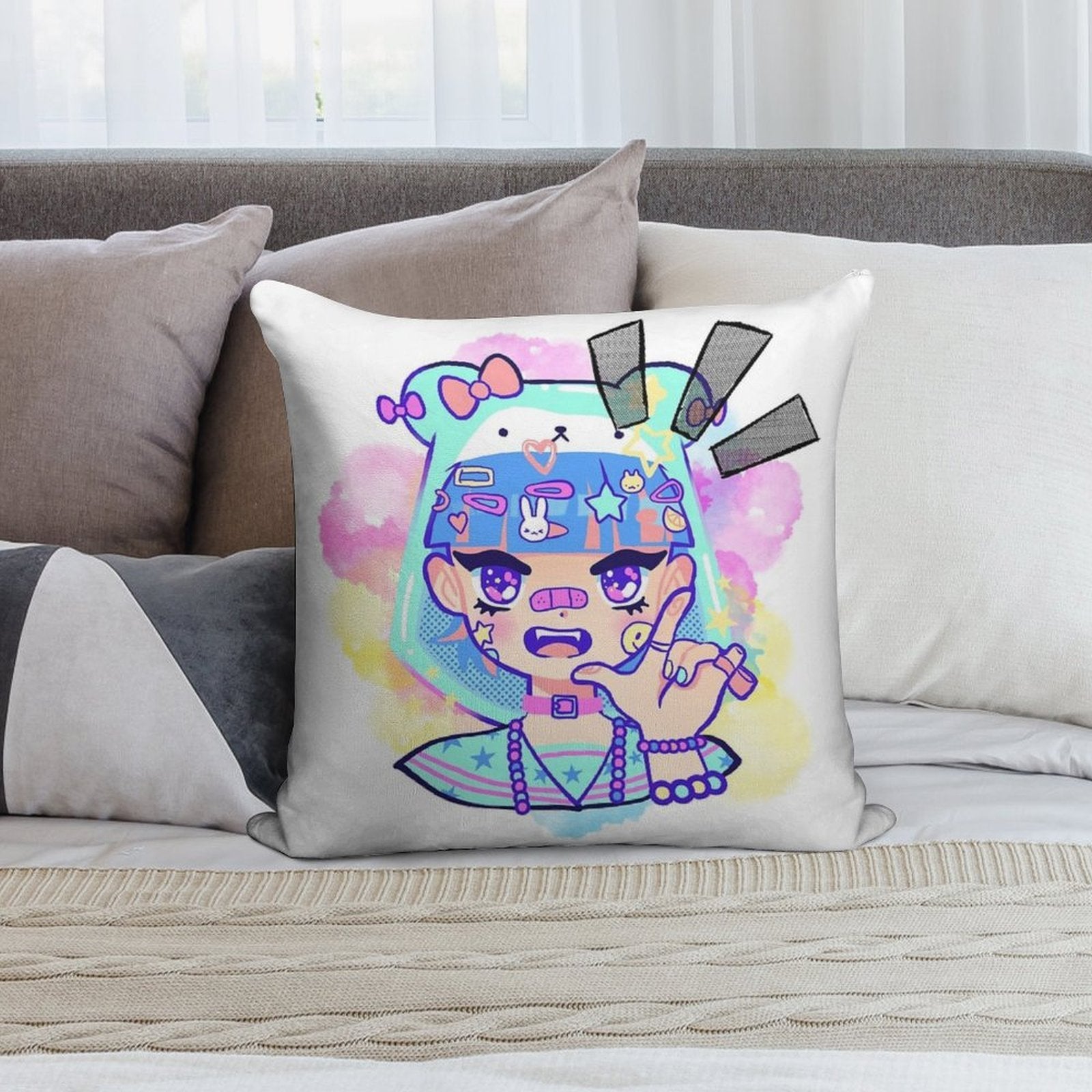 Anime Girl Bubblegum Soft Shrink-Resistant Throw Pillow