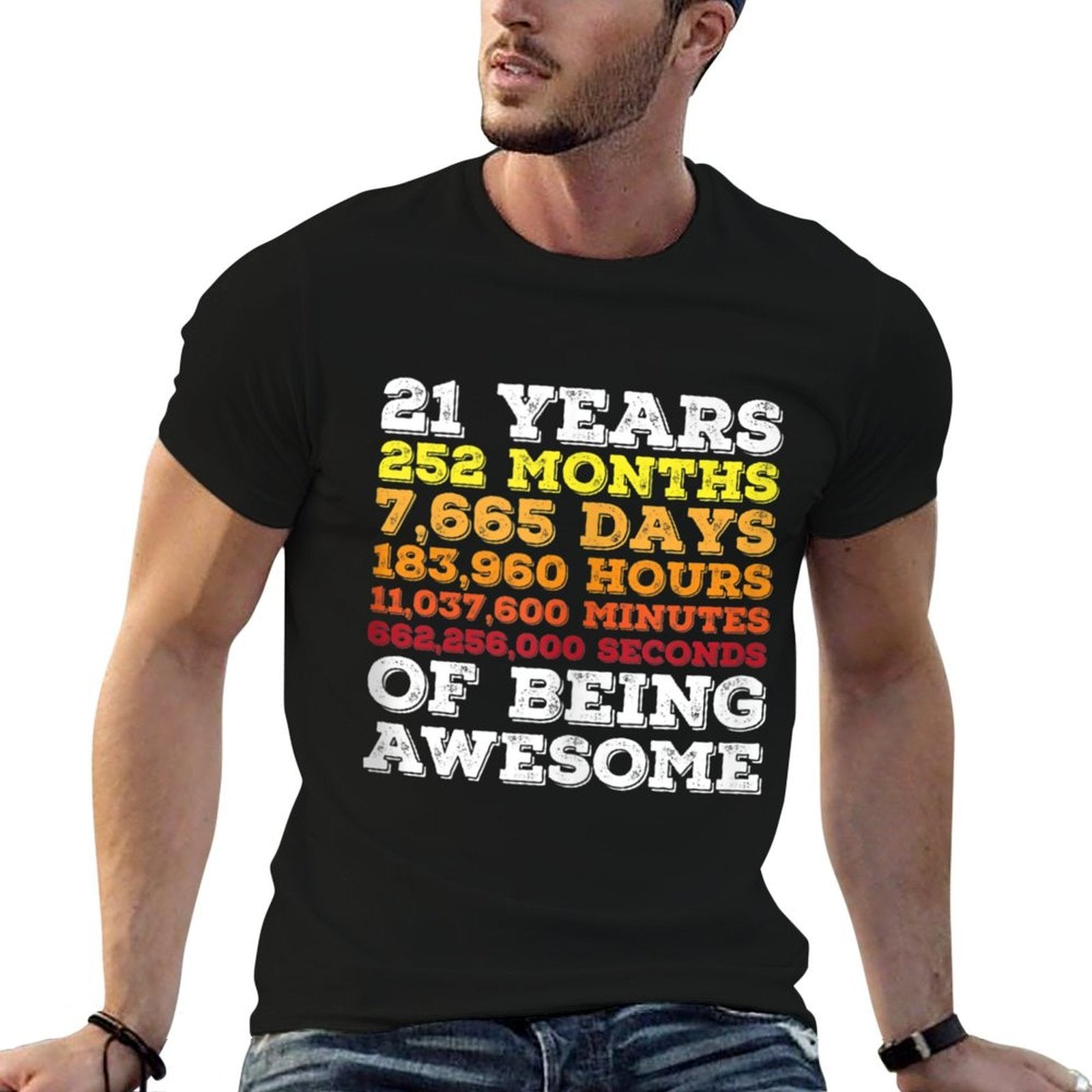 21 Years of Being Awesome Retro Vintage 21st Birthday  Fade-proof Color T-Shirt