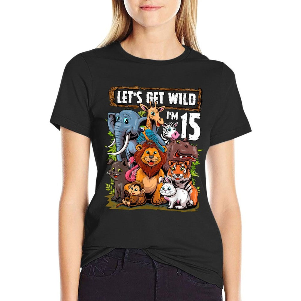15 Year Old Zoo Birthday Safari Jungle Animals 15th Birthday  Moisture-wicking T-Shirt