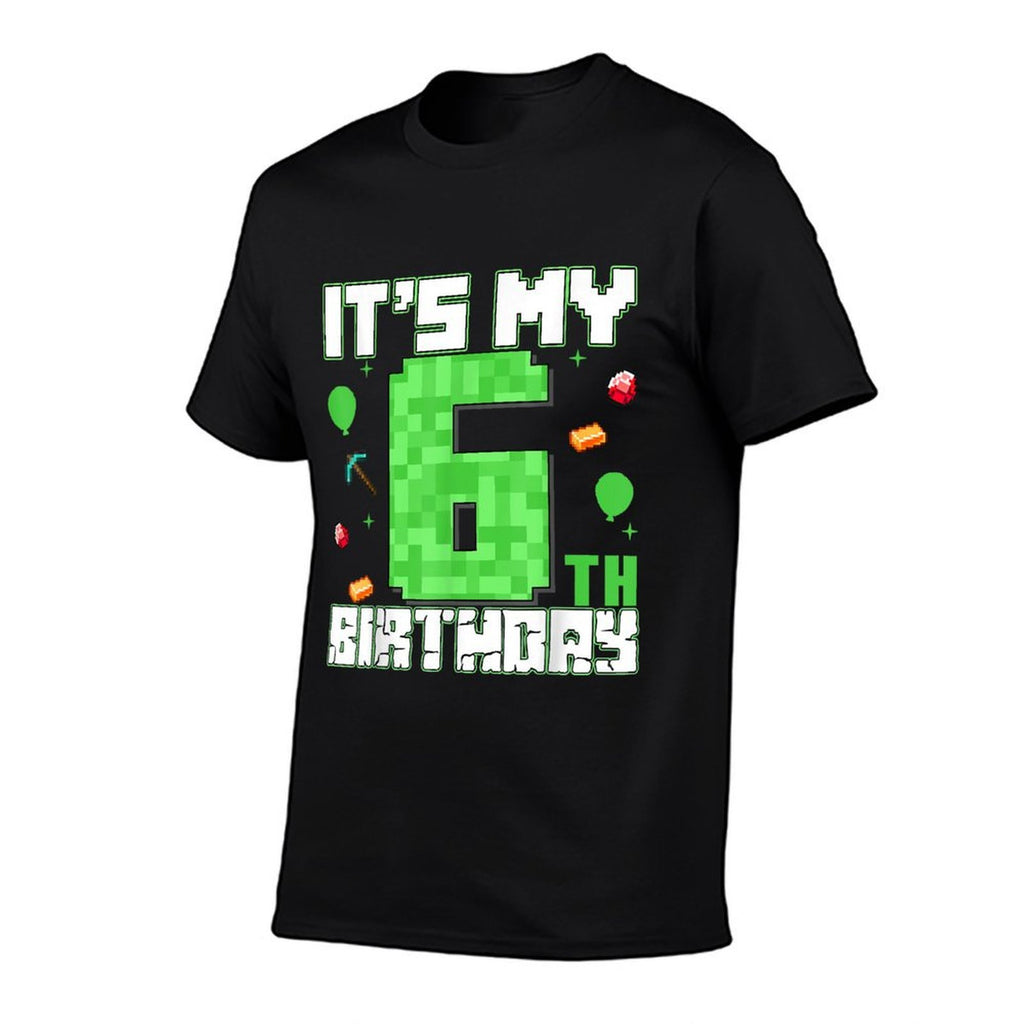 6th Birthday Kids It's My 6 Birthday Boy Pixel Number Party  High-quality Stitching T-Shirt