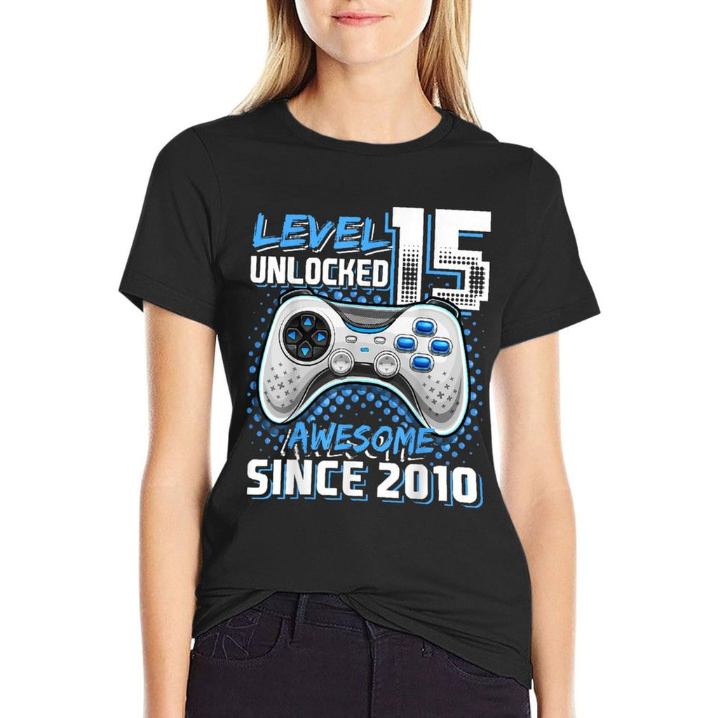 15th Birthday Boy Level 15 Gamer 15 Year Video Game Party  Easy-care T-Shirt