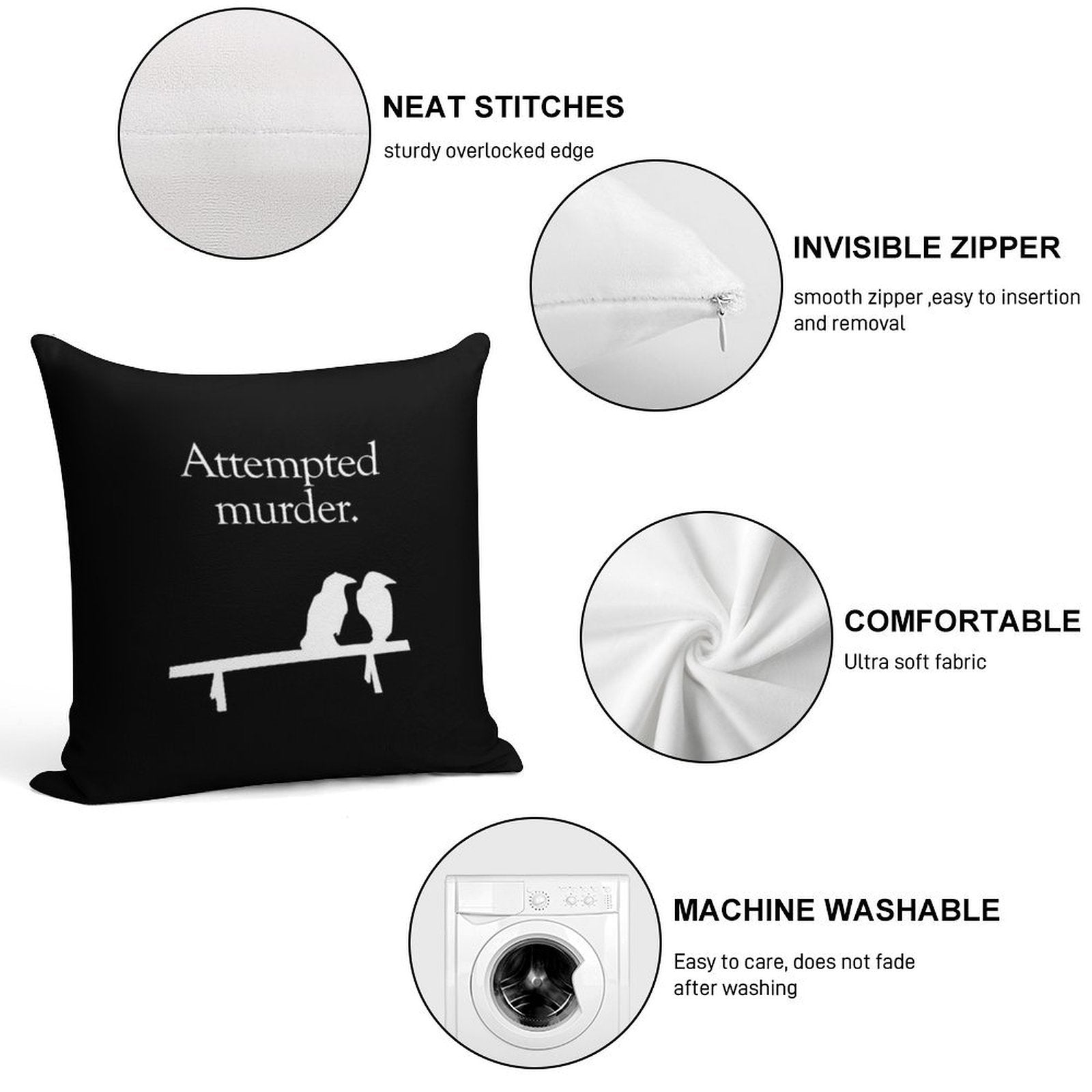 Attempted Murder (White Design) Soft Skin-Friendly Throw Pillow