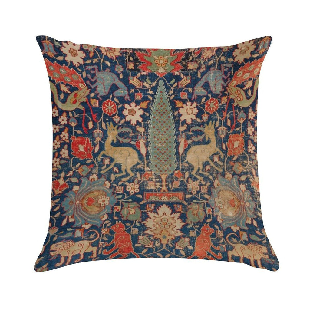 17th Century Persian Rug Print with Animals Soft Warmth Comfort Throw Pillow