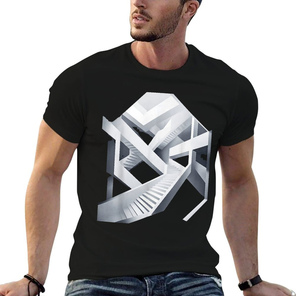 Abstract Monochrome Art Intricate Optical Illusion Geometric Art - Unisex-AdultsKids - Black - Small - - Modern - Geometric - A  High-quality Stitching T-Shirt