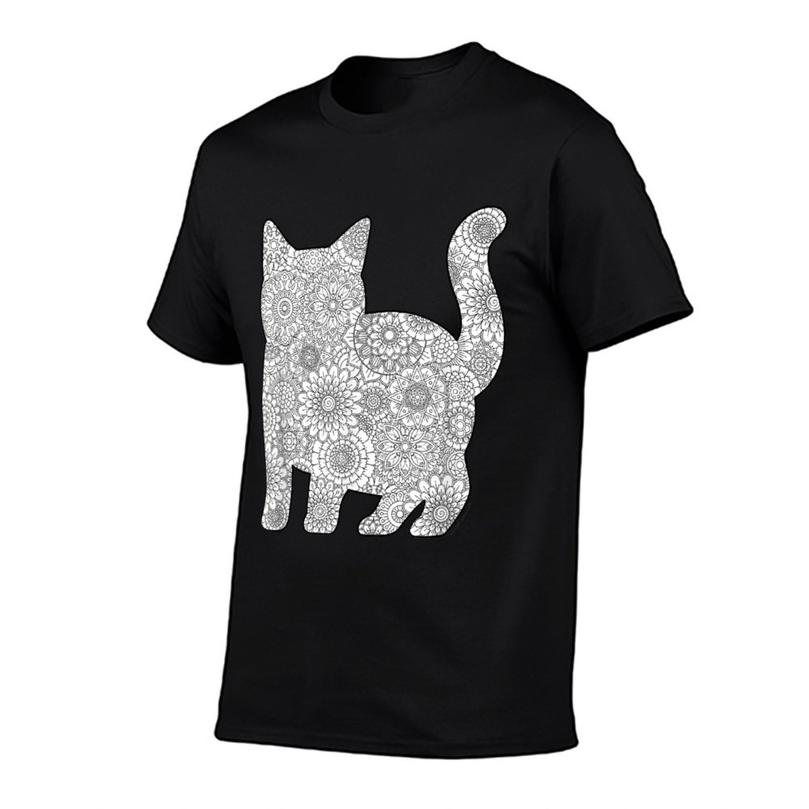 Adult Coloring Book - CAT Mandala Flowers  Ribbed Collar T-Shirt