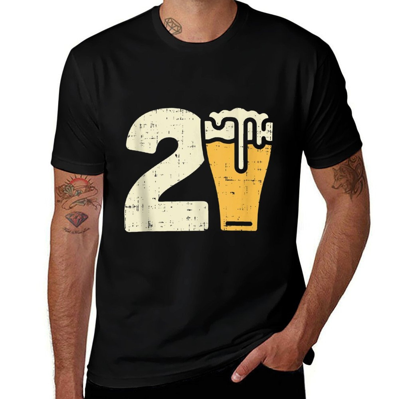 21 Beer 21st Birthday Drinking Party Celebration Adult Gift  Ribbed Collar T-Shirt