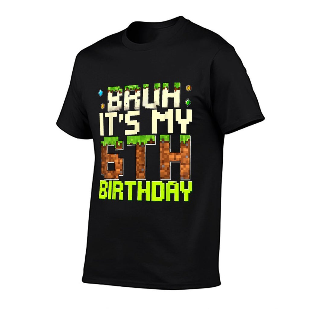 6th Birthday Boy Bruh It's My 6th Birthday Gamer Pixel  Heathered Texture T-Shirt