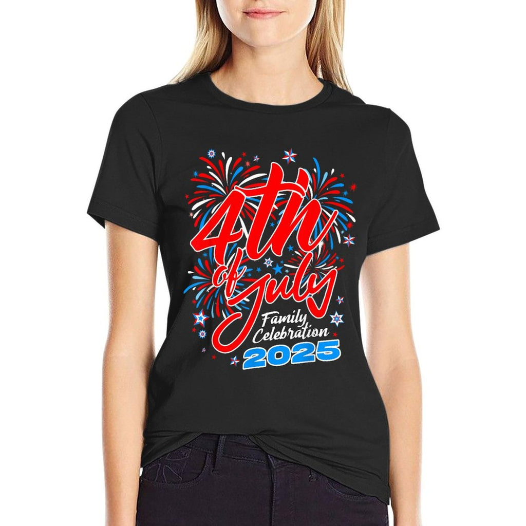 4th of July Family Celebration 2025 Family Matching Group Women Girls Kids Men  Ribbed Collar T-Shirt
