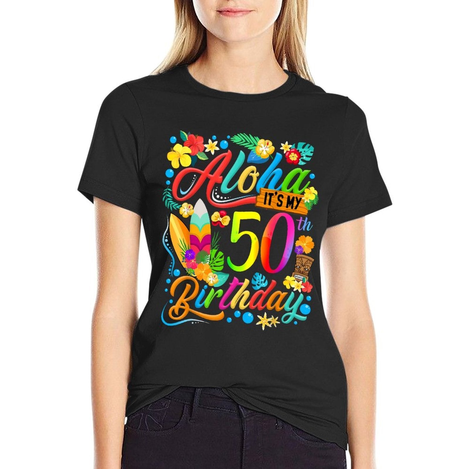 Aloha It's My 50th Birthday Surfing Hawaiian Beach Hibiscus  Fade-proof Color T-Shirt
