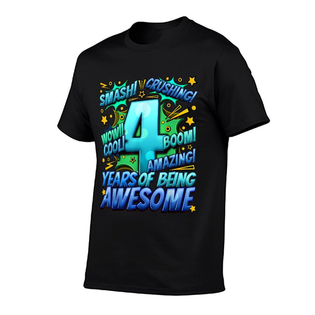 4th Birthday Comic Style Awesome Since 2019 4 Year Old Boy  Durable T-Shirt