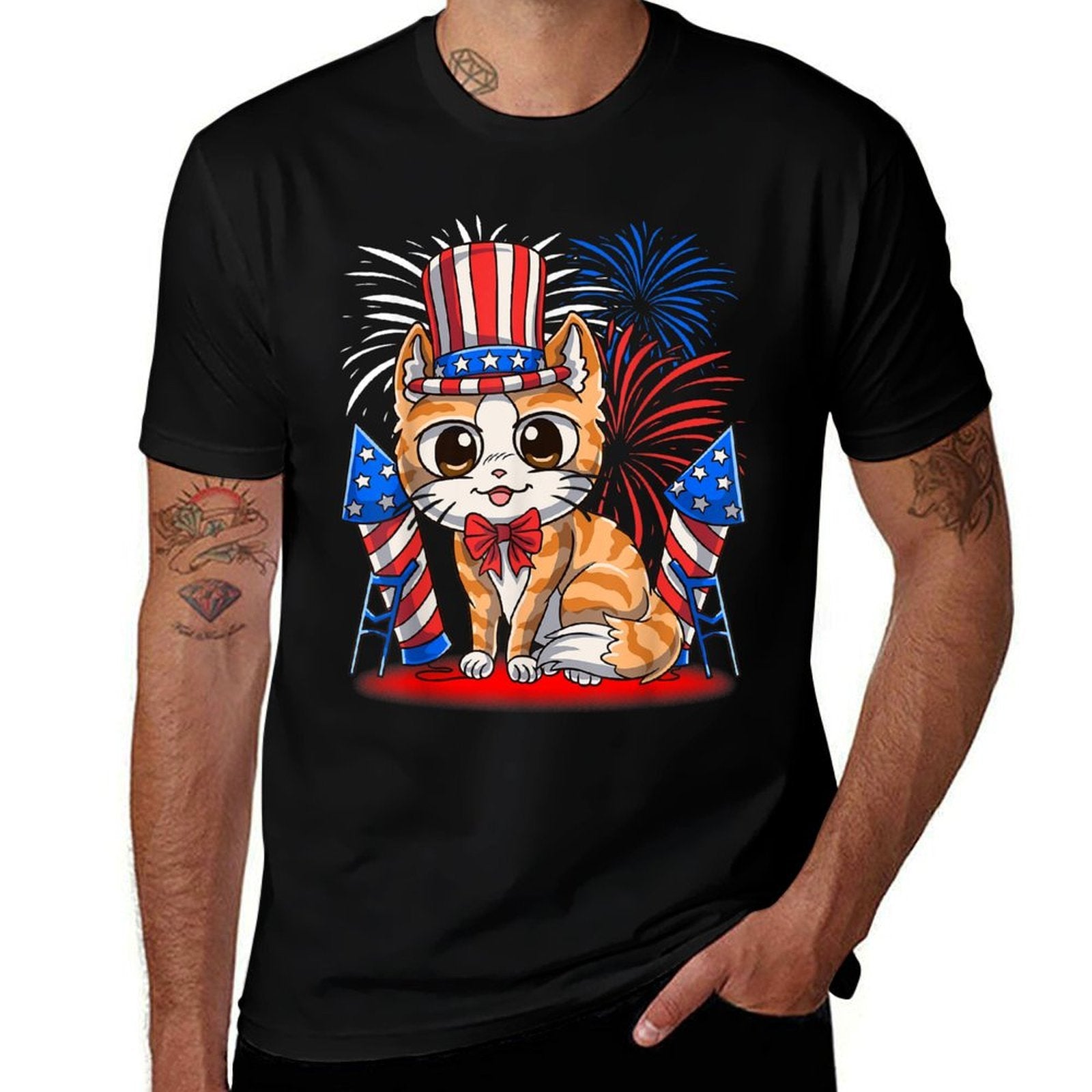 4th of July Patriotic Cat Funny American Meowica Cute Comfortable T-Shirt