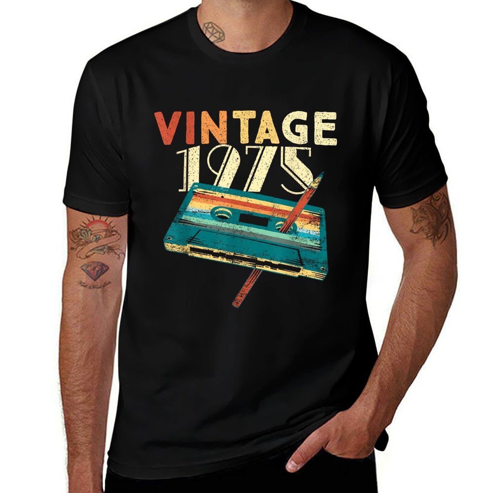 50 Years Old Gifts Vintage 1975 Music Cassette 50th Birthday  Wrinkle-resistant T-Shirt