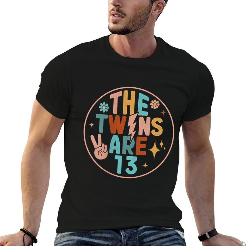 (2 SIDED) Twins 13th Birthday Party Groovy 13 Year Old Twin  Quick-drying T-Shirt