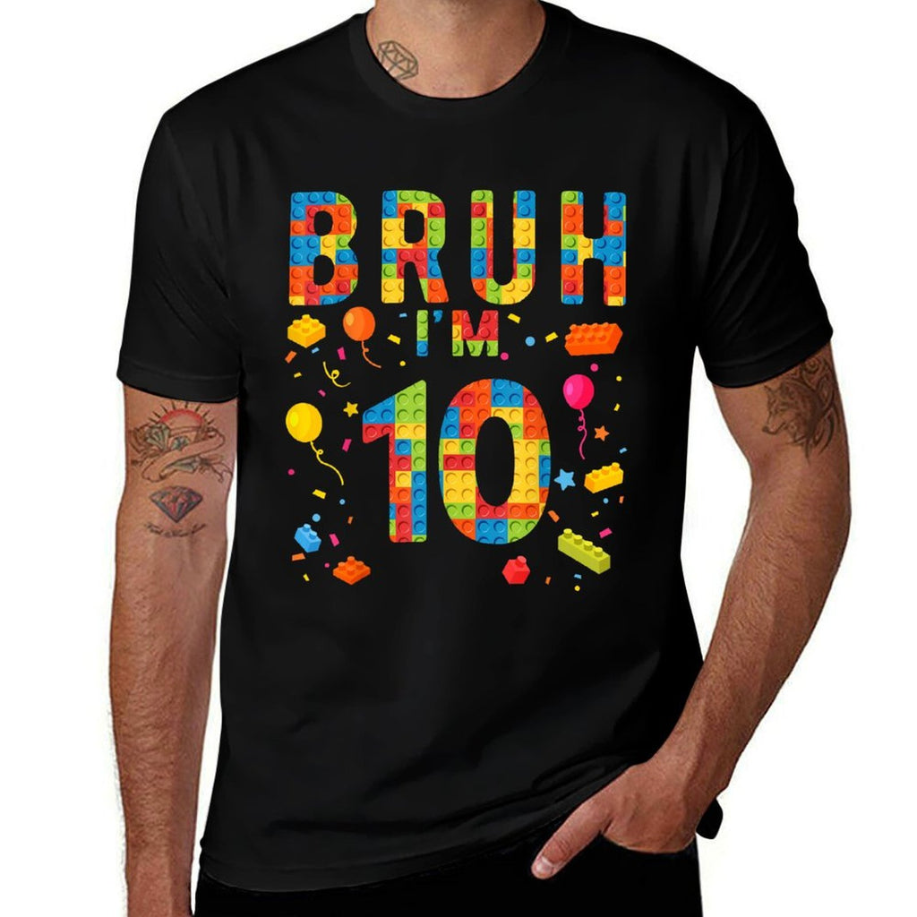 10 Year Old Building Blocks Bruh 10th Birthday Boy  Breathable T-Shirt