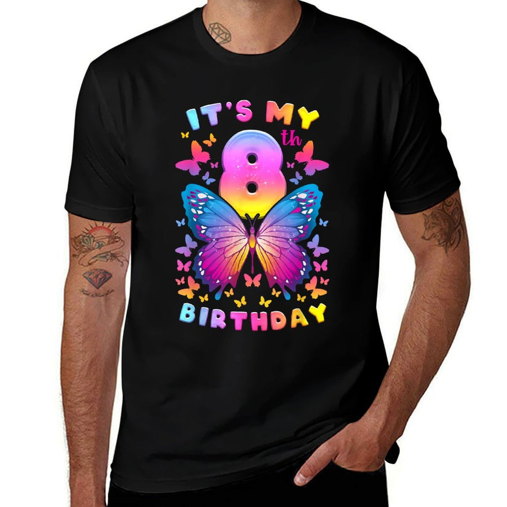 8th Birthday, Girl 8 Years, Butterfly, Number 8  Odor-resistant T-Shirt