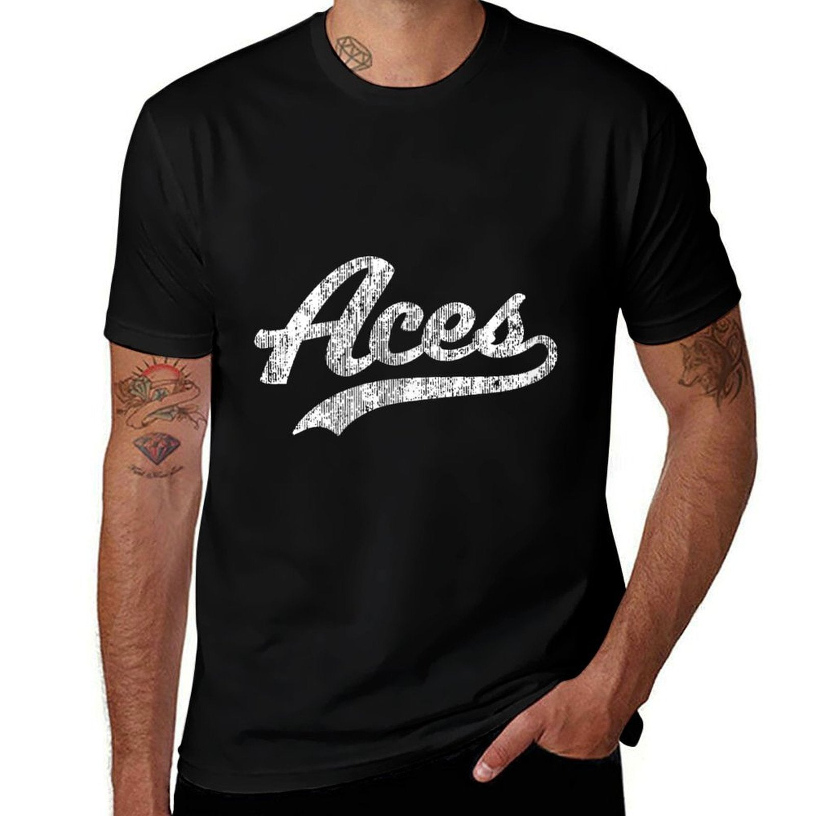 Aces T Vintage Sports Name Design  Ribbed Collar T-Shirt