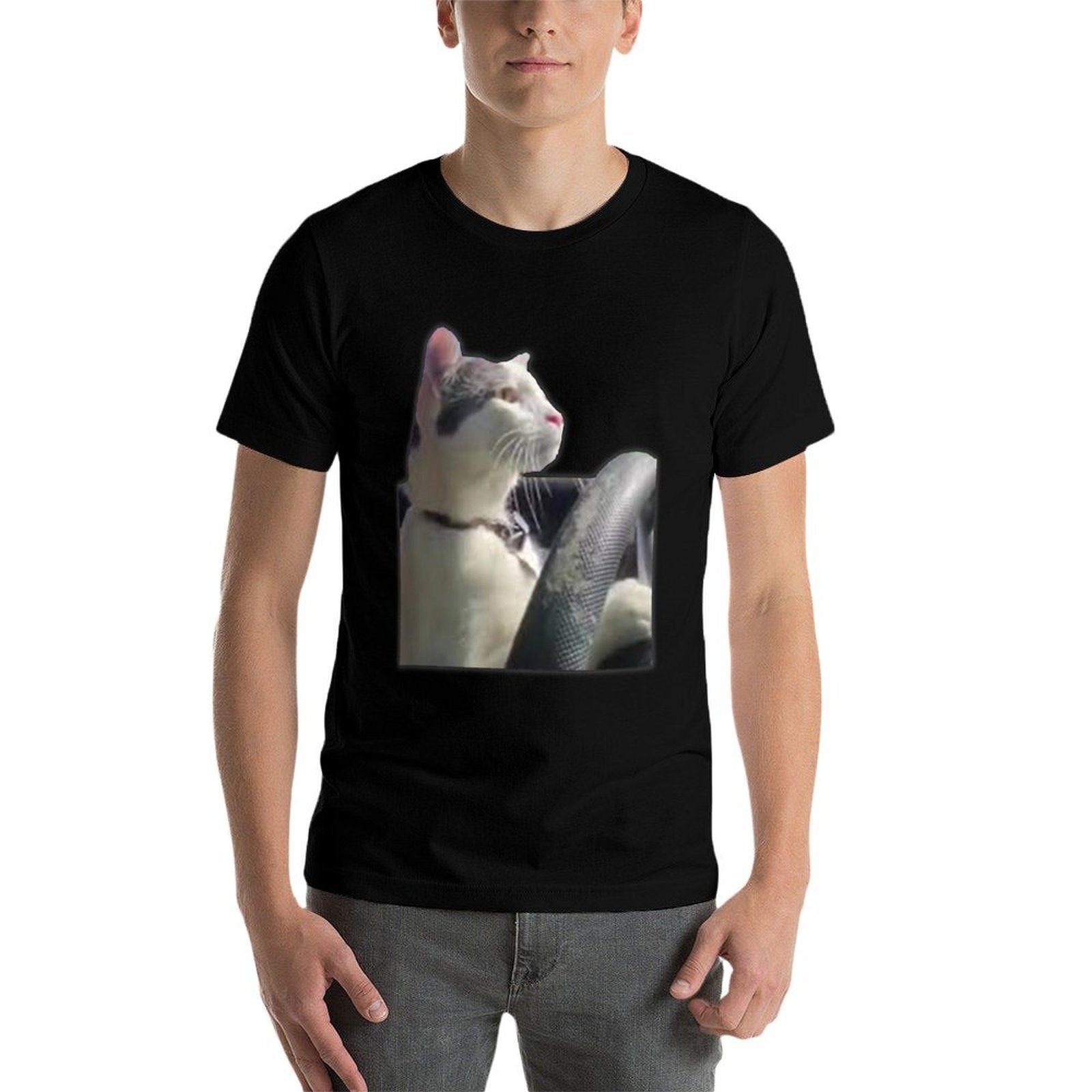 2000Clothes Cat Driving Meme - Black, Unisex-Adults, Short Sleeve, Small, Classic Fit, Cotton Blend, Modern Casual, Everyday, An Comfortable T-Shirt
