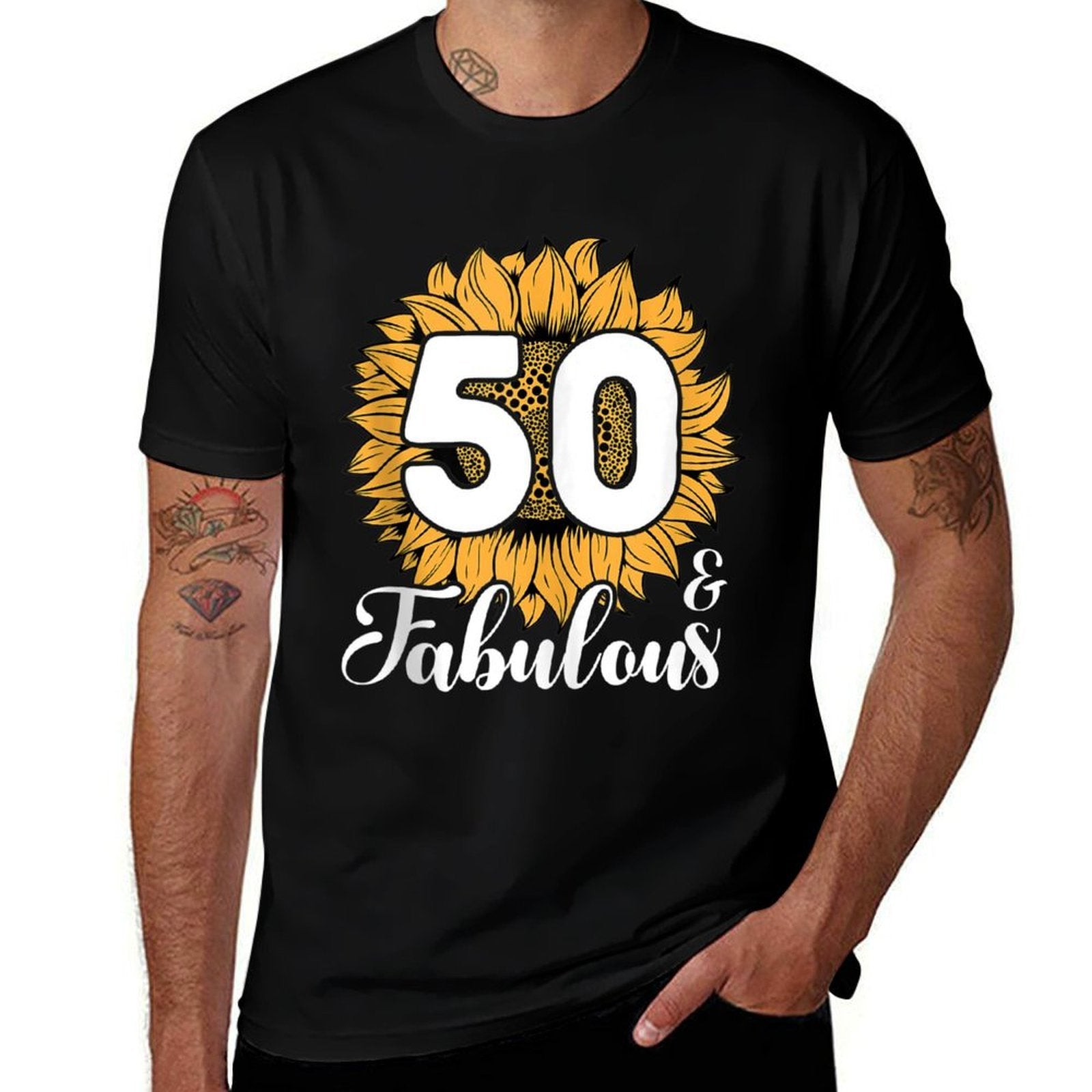 50 & Fabulous 50 Years Old 50th Sunflower Birthday  Summer-ready Fabric T-Shirt