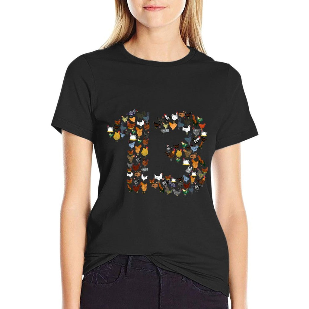 13th Birthday Outfit Girl Boy Thirteen Year Old Farm Chicken  Ribbed Collar T-Shirt