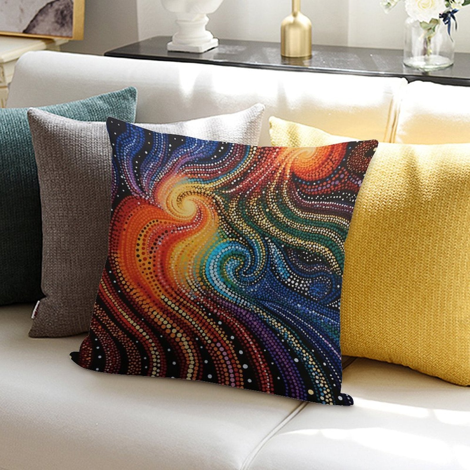 Aboriginal Authentic Art - Hot And Cold Swirls Soft Shrink-Resistant Throw Pillow