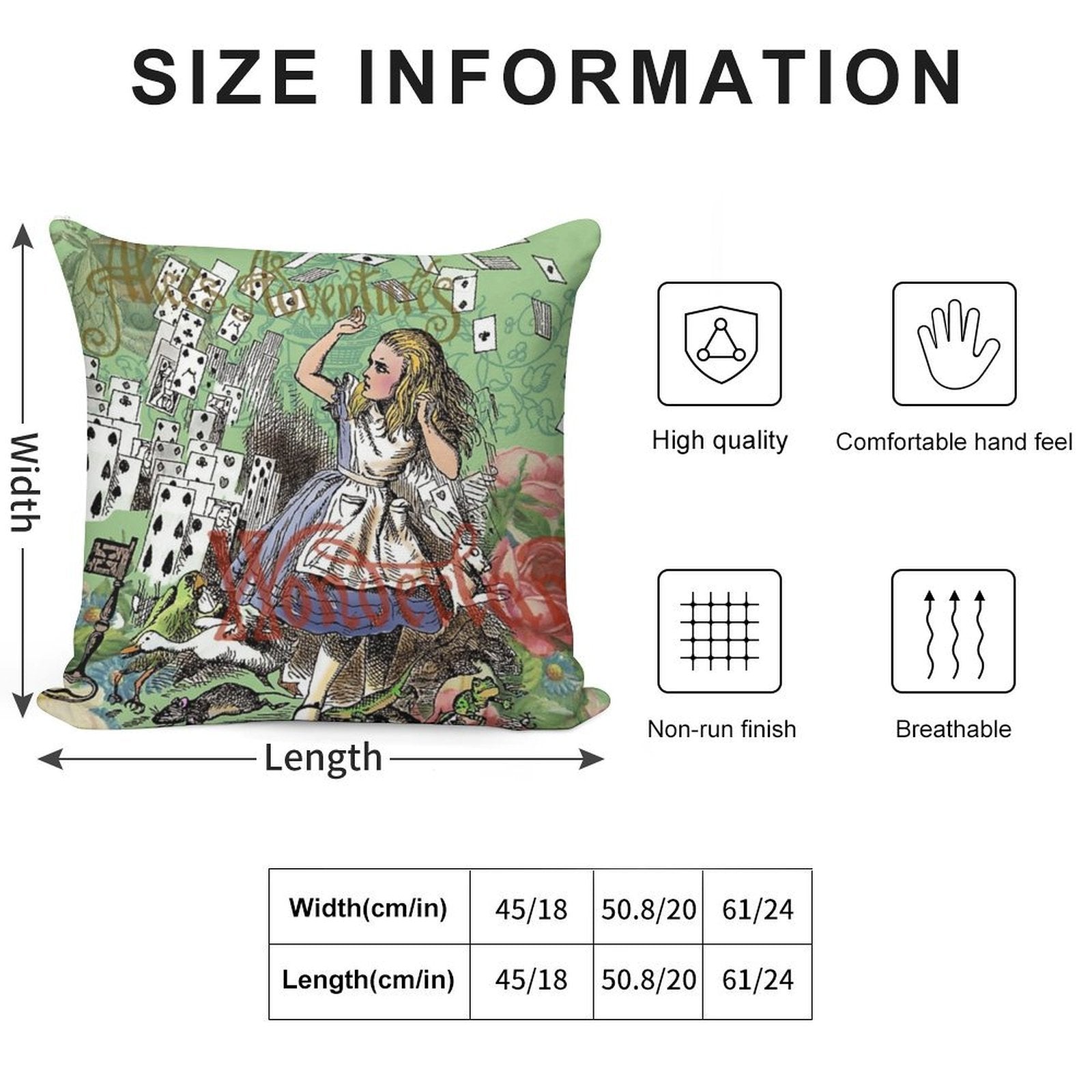 Alice in Wonderland Adventure Vintage Flying Cards Soft Durable Construction Throw Pillow