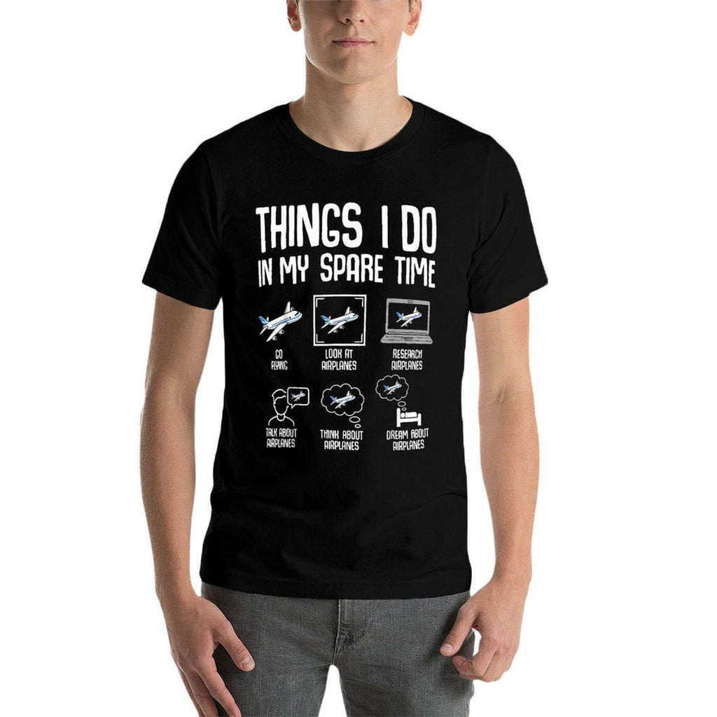Airplane Things I Do In My Spare Time Plane Pilot Kids Men  High-quality Stitching T-Shirt