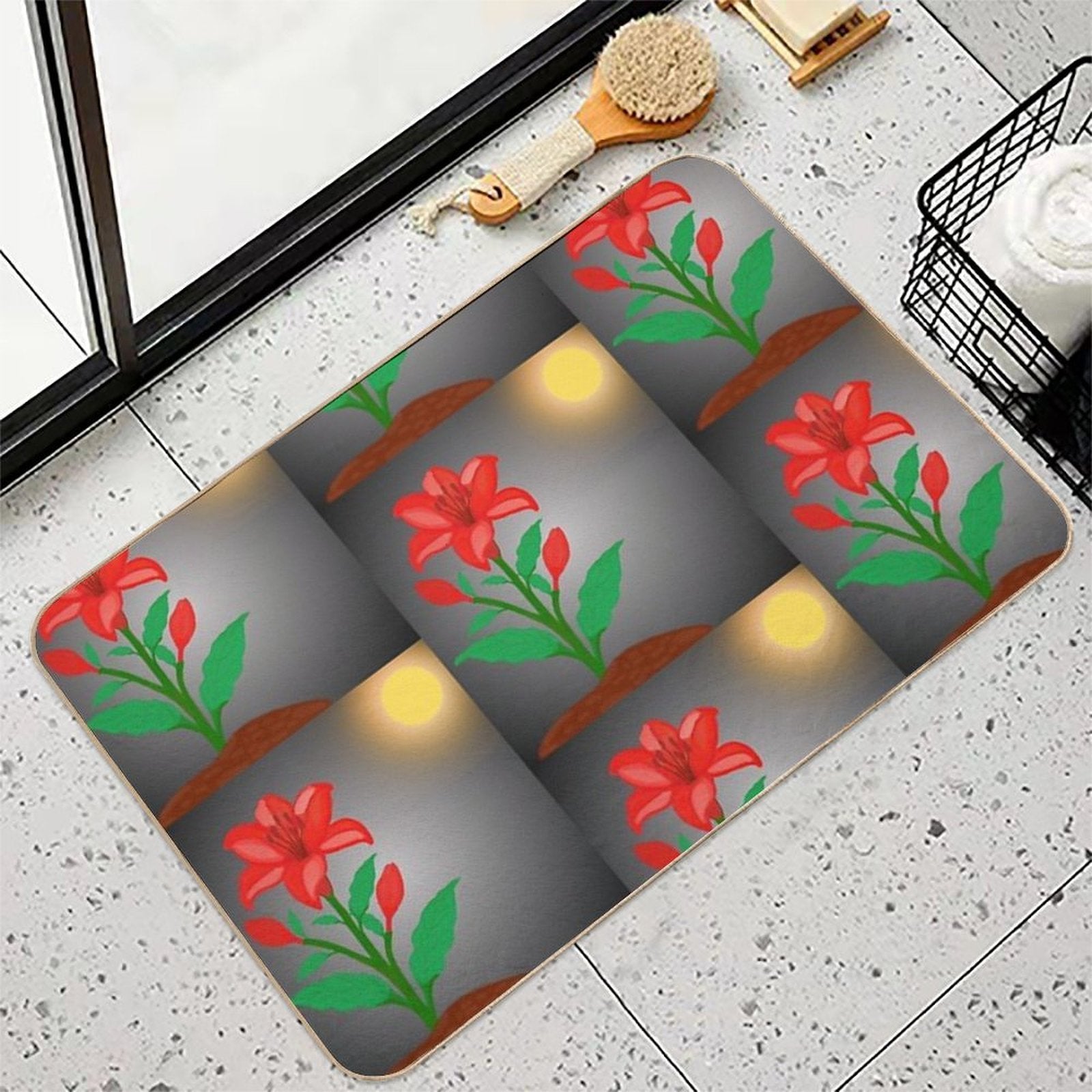 Red Flowers Under The Moonlight  High-Traffic Bath Mat