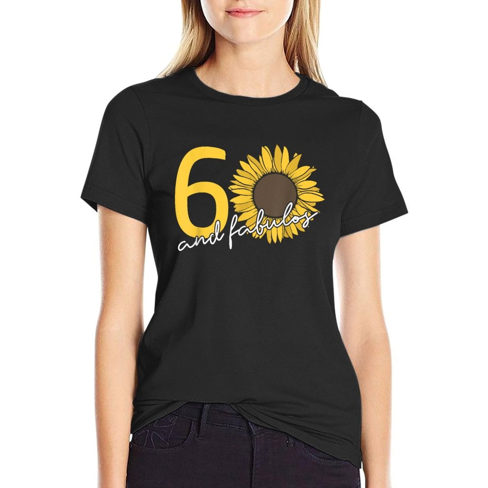 60 And Fabulous 60th Birthday Sunflower  Heathered Texture T-Shirt