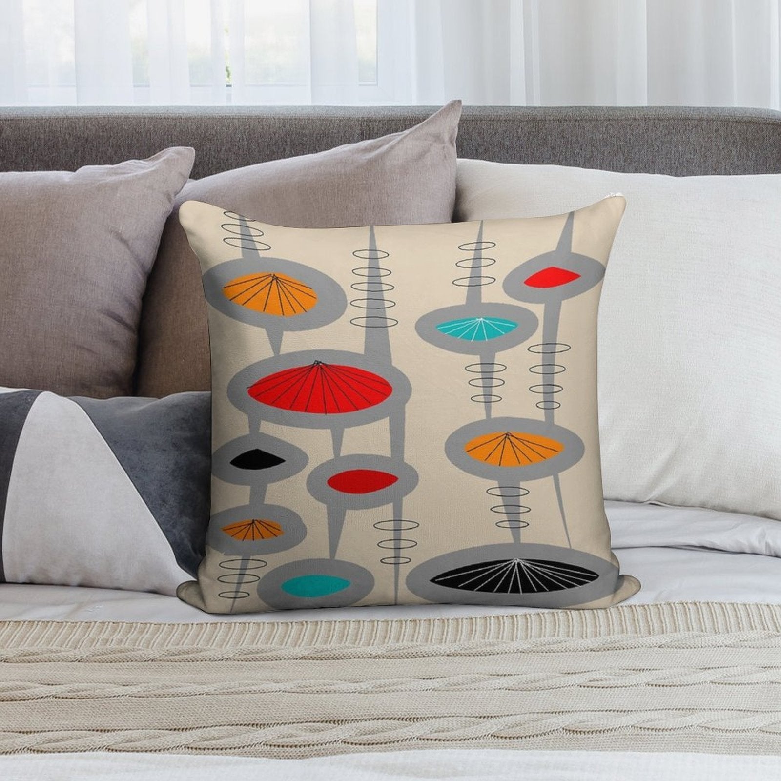 Atomic Era Inspired Art Soft Multiple Sizes Throw Pillow