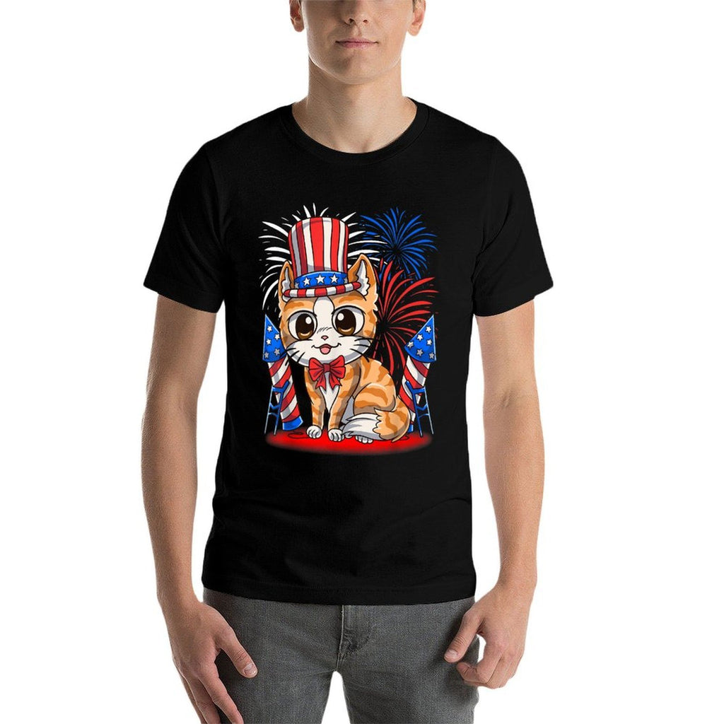 4th of July Patriotic Cat Funny American Meowica Cute Comfortable T-Shirt