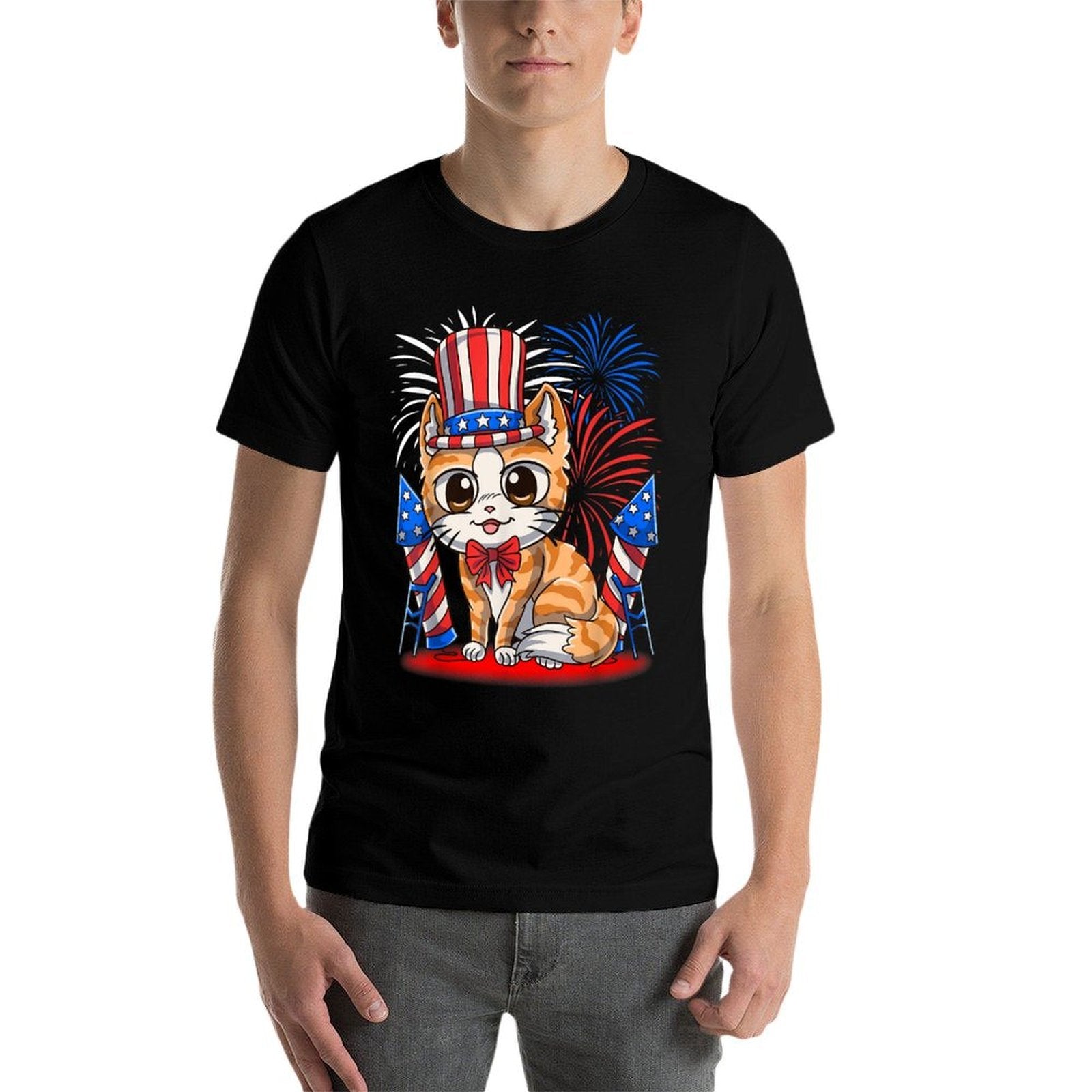 4th of July Patriotic Cat Funny American Meowica Cute Comfortable T-Shirt