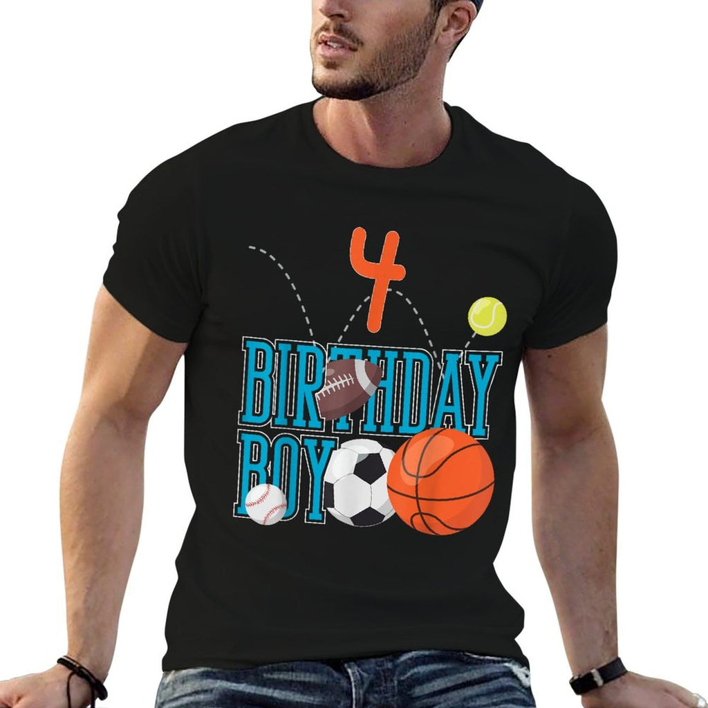 4 Years Old Birthday Boy Sports Matching Family  High-quality Stitching T-Shirt