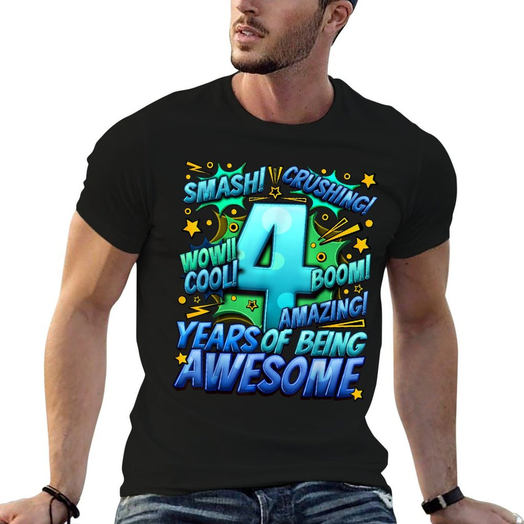 4th Birthday Comic Style Awesome Since 2019 4 Year Old Boy  Durable T-Shirt