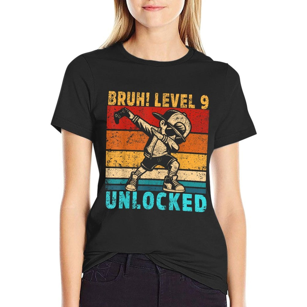 9 Year Old Birthday Dabbing Boy Bruh 9th Level Unlocked  Cotton T-Shirt