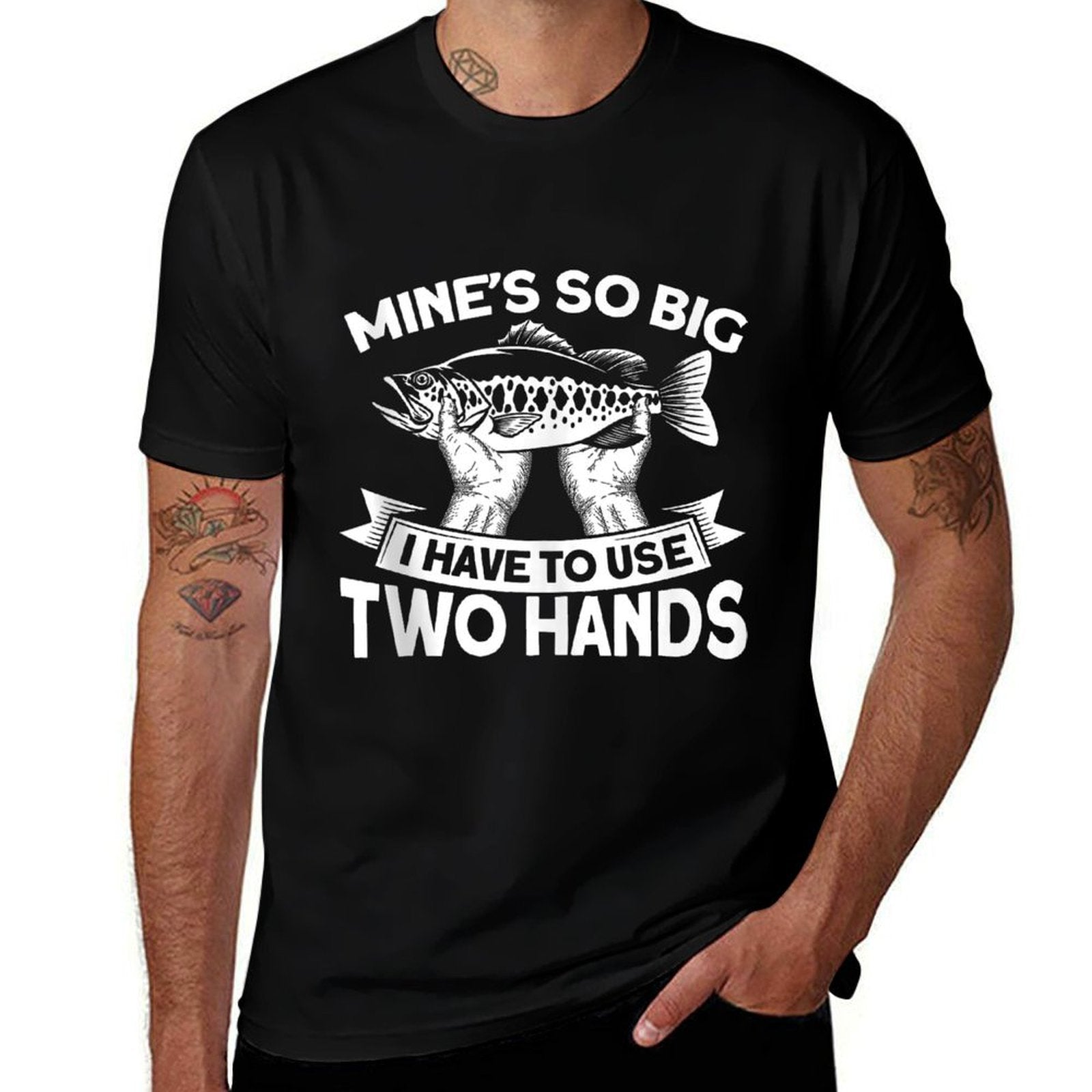 A Big Angler Who Needs to Use Both Hands  Polyester Blend T-Shirt